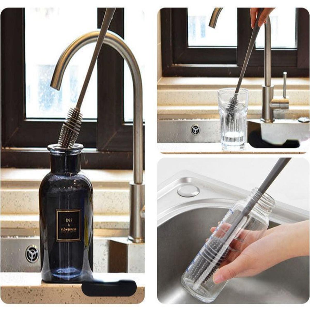 Picture of Long Handle Cup Brush Silicone Milk Bottle Scrubber Glass Wine Cleaner Coffee Mug Cleaning Brush Kitchen Glassware Cleaning Tool
