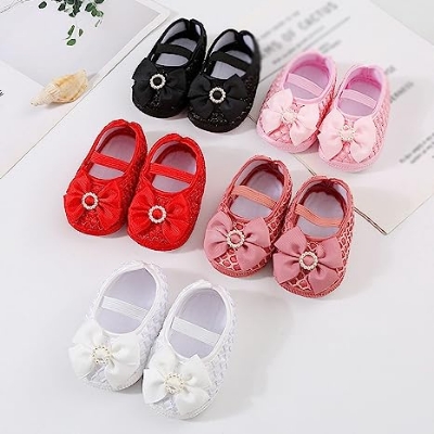 Picture of Infant Casual Walking Shoes Baby Shoes Fashion Soft Sole Toddler Shoes Pearl Dress Flower Princess Shoes Toddler Shoes