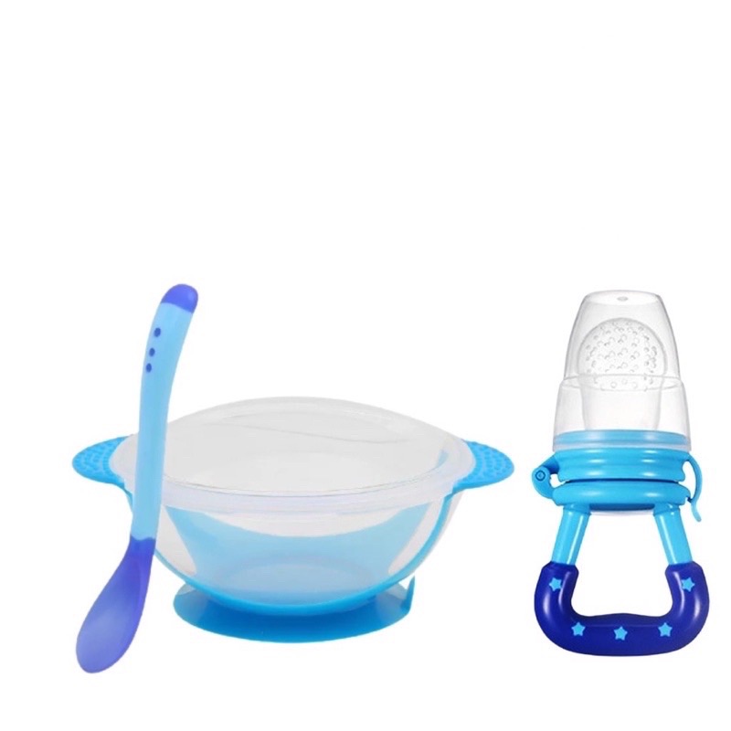 Picture of Toddler Suction Baby Bowl with Heat Sensing Spoon and Fruit Nibbler Pacifier Feeding Set....