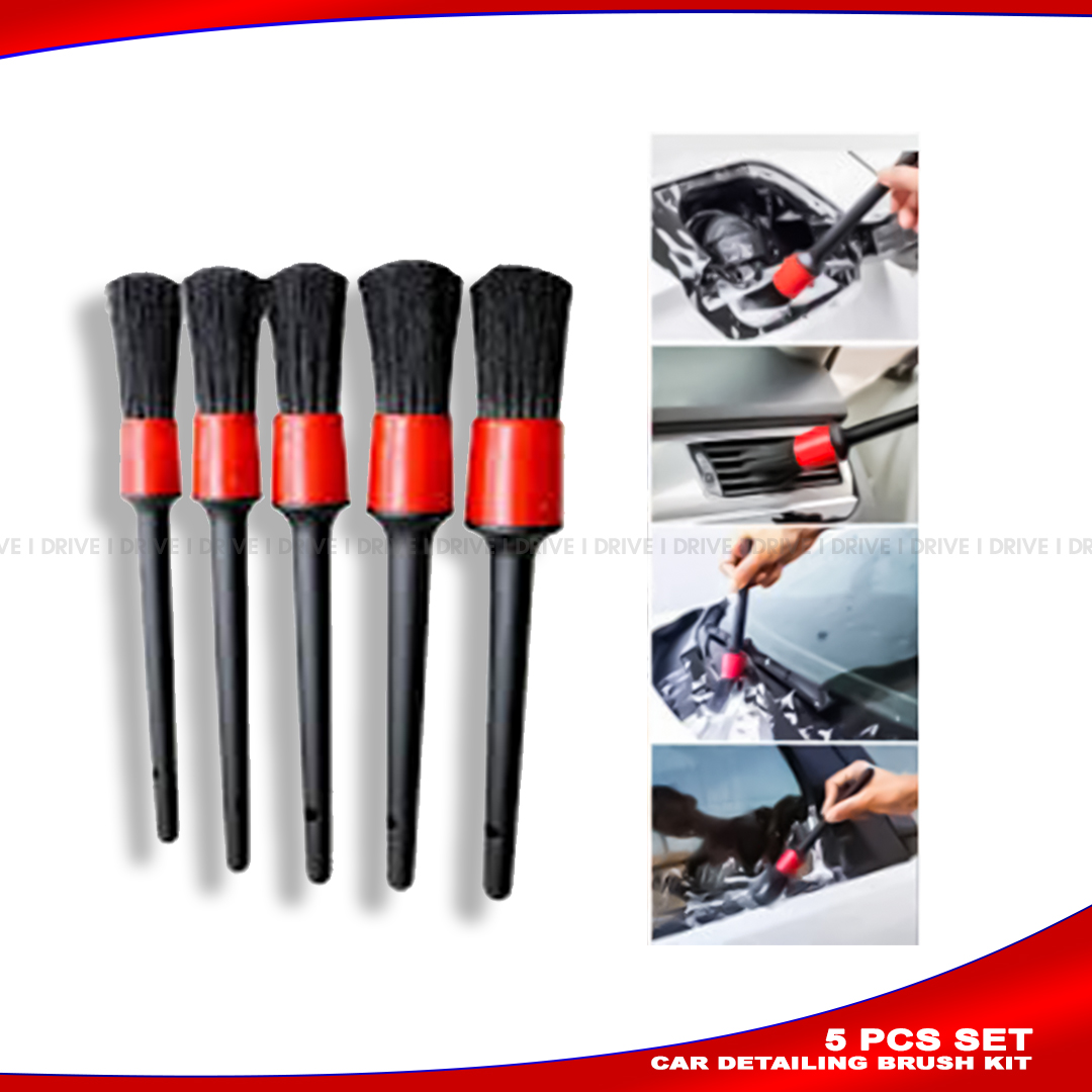 5 PC SET Car Detailing Brush Set Auto Car Detailing Brush Set for Cleaning Wheels, Interior, Exterior, Dashboard AKTC auto accessoriesonline shop bangladeshothoba.com
