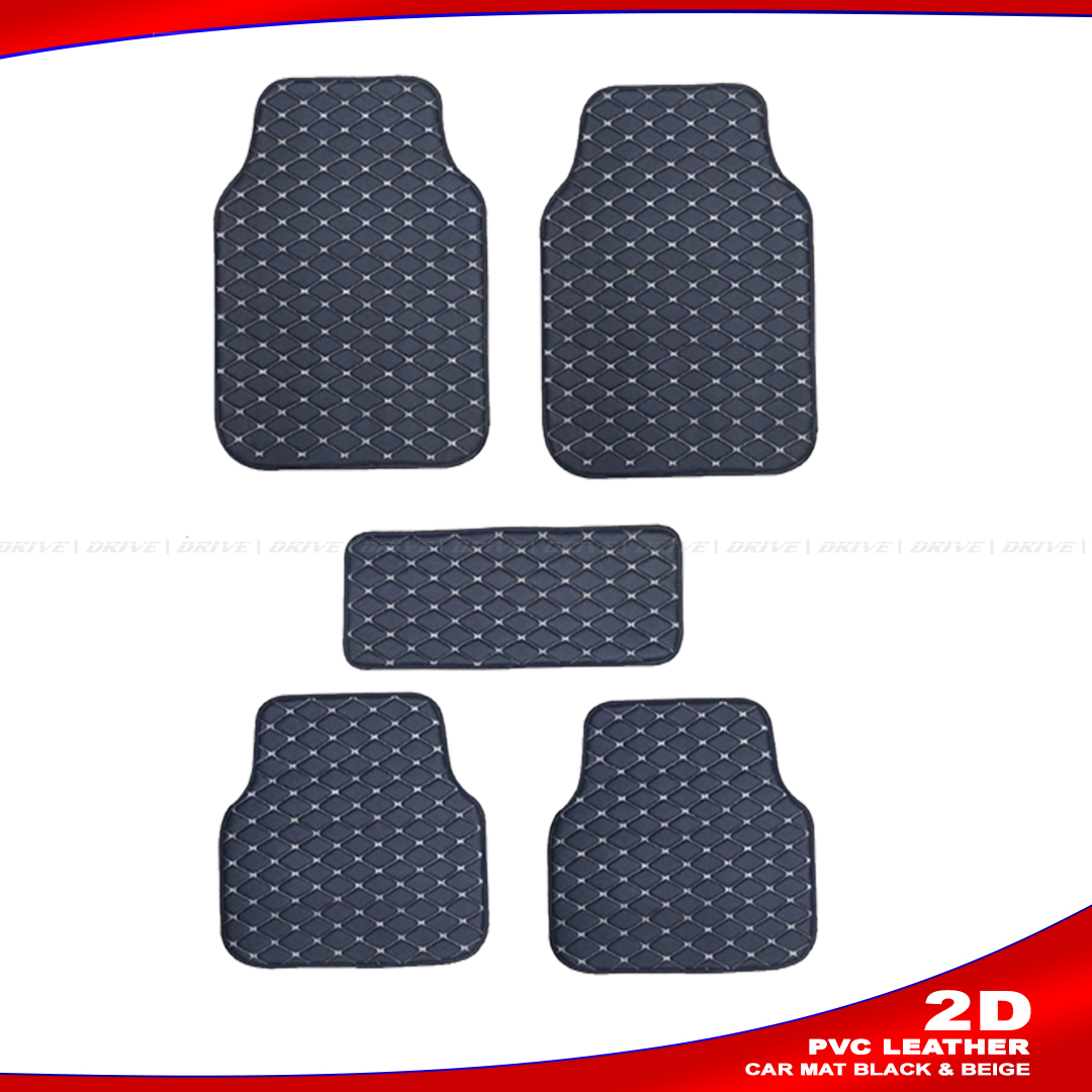 2D Car Floor Mat|PVC Leather 2D Car Mat|Drive 2D Car Floor Mat - BLACK WITH BEIGE AKTC auto accessoriesonline shop bangladeshothoba.com