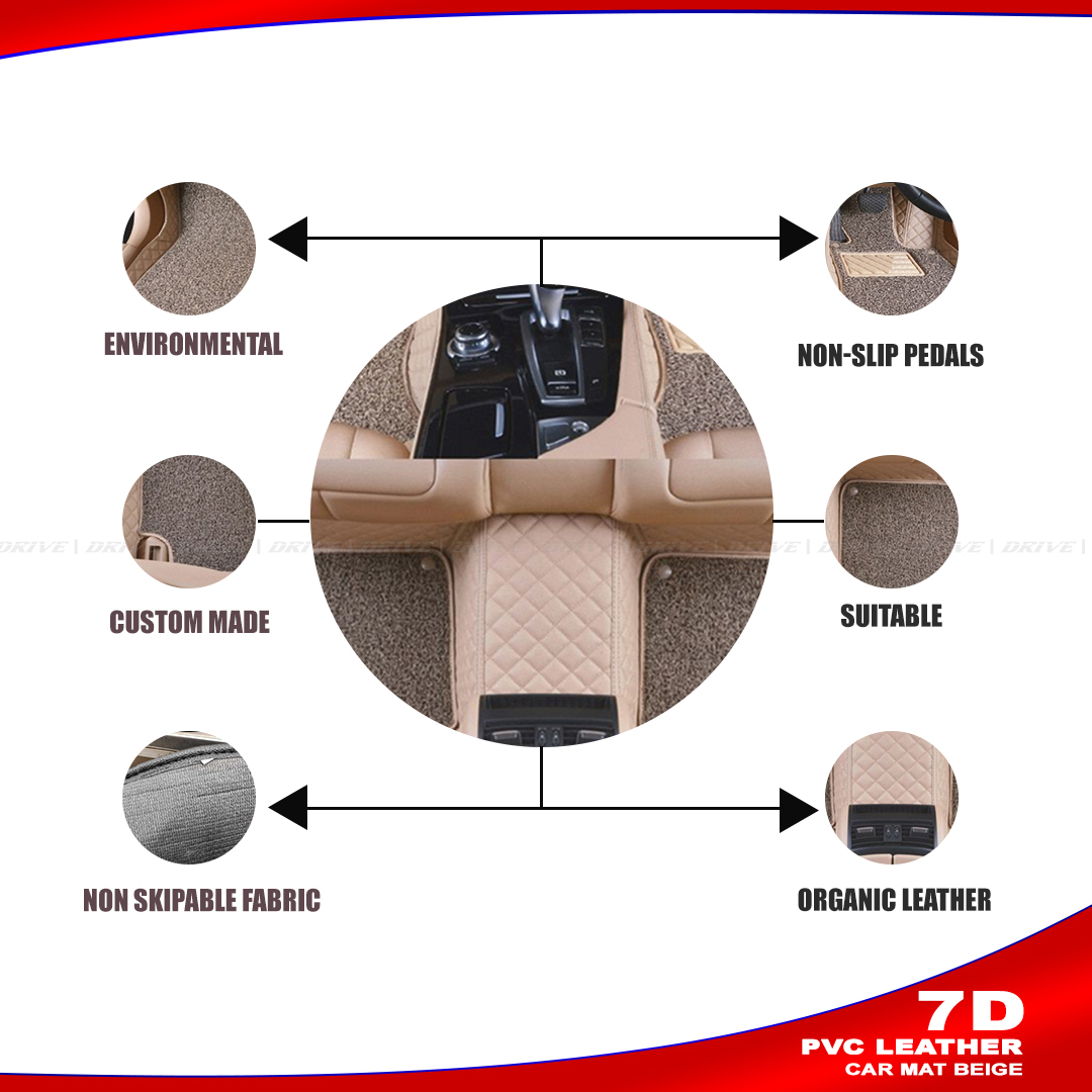 7D Car Floor Mat|PVC Leather 7D Car Mat|Drive 7D Car Floor Mat , 7D Car Mats For 5 SeateR Luxurious car mats -BEIGE AKTC auto accessoriesonline shop bangladeshothoba.com