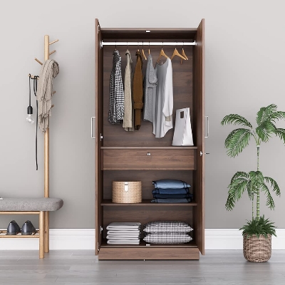 Picture of Furnisha 2 Door Almira with Middle Drawer with Lock and 1 Hanging Space with 2 Cloth Rack Storage Unit