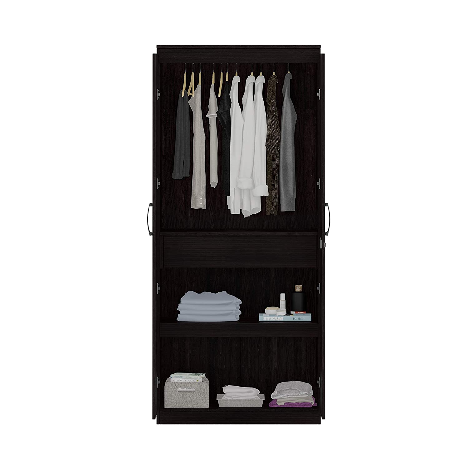 Picture of Furnisha 2 Door Melamine Board Black Almira with Inner Drawer and Cloth Storage Unit