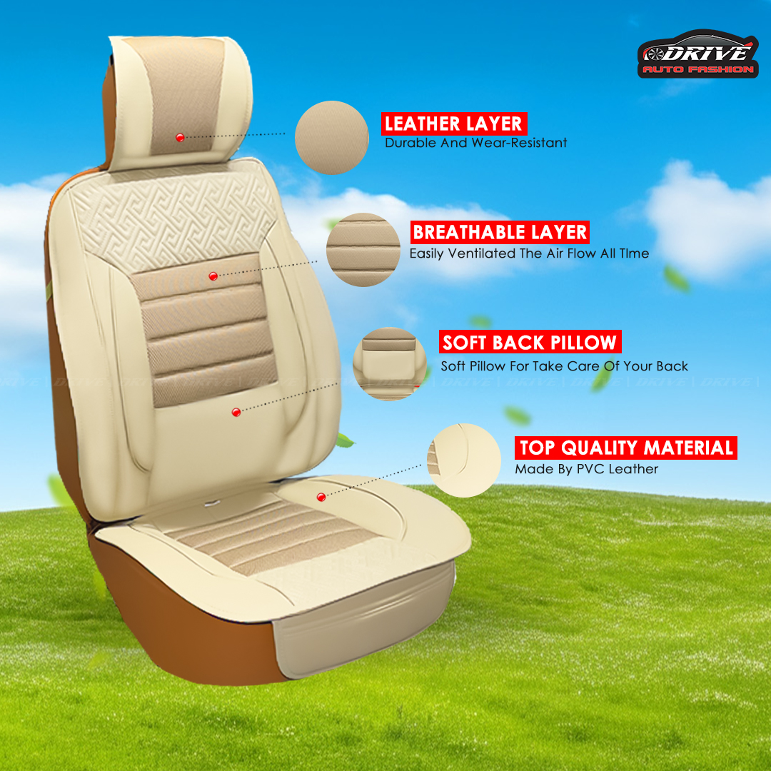 PVC Leather Car Seat Cushion |  Luxurious  Car Seat Cover | Anti Slip Universal size ,Front Car Seat cushion, Breathable ,  Car Seat Protector -1 PC AKTC auto accessoriesonline shop bangladeshothoba.com