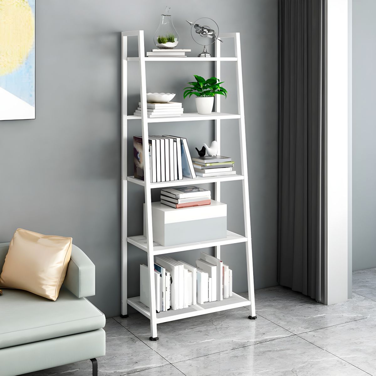 Picture of Karigor BD 60 Inch Ladder Metal Bookshelf – Modern Bookcase with Rectangular Shelves