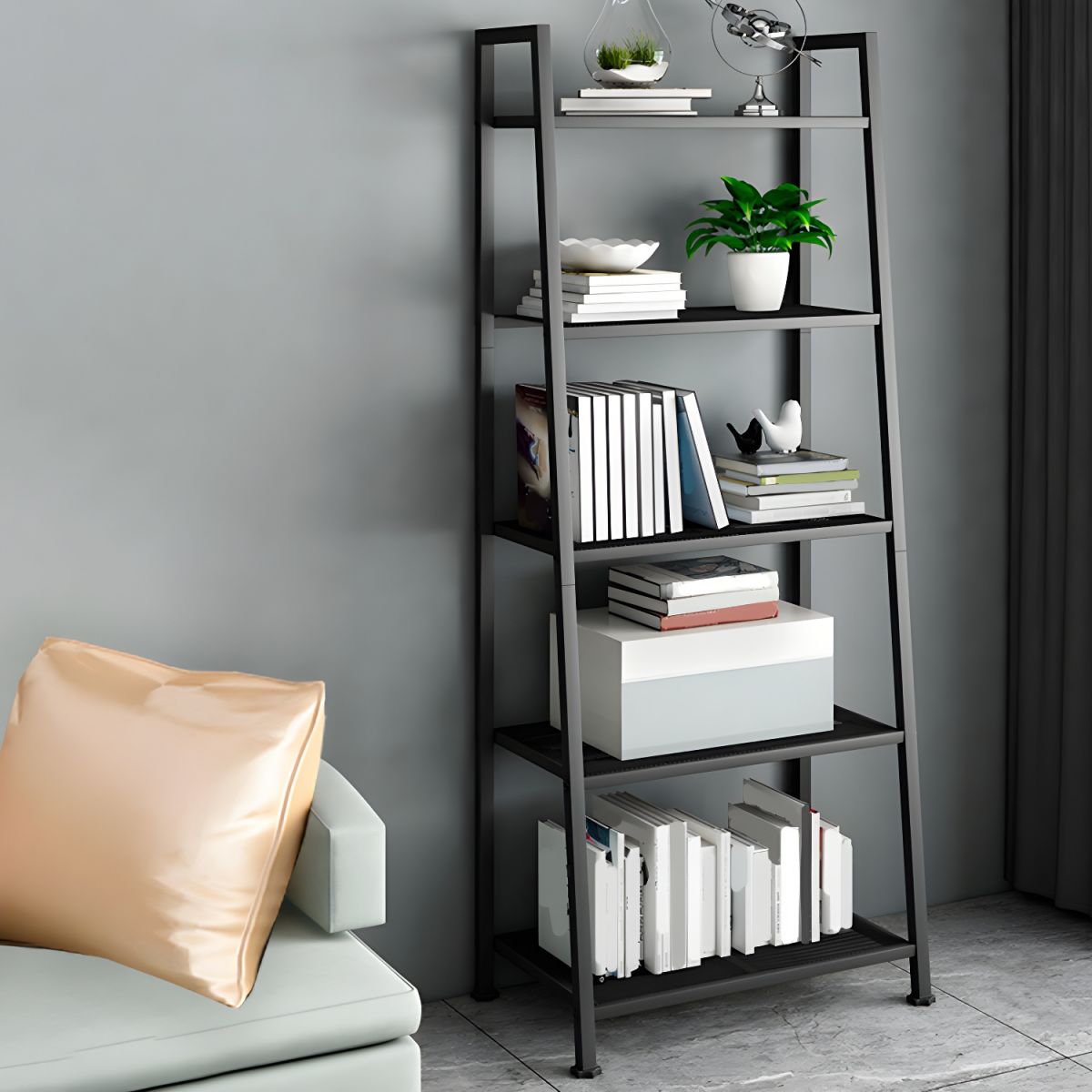Picture of Karigor BD 60 Inch Ladder Metal Bookshelf – Modern Bookcase with Rectangular Shelves