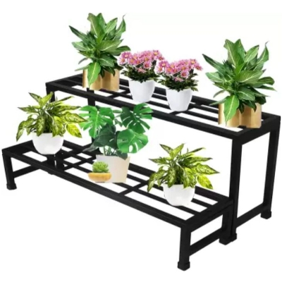 Picture of 24/10/20 inches Karigor BD Iron Lands Premium 2-Step Plant Stand - Fixed Metal Rack for Indoor & Outdoor Pot Display