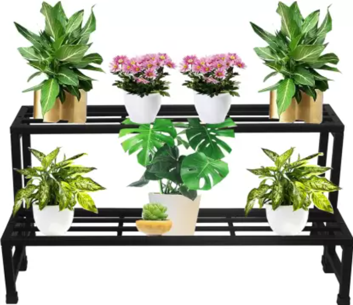 Picture of 24/10/20 inches Karigor BD Iron Lands Premium 2-Step Plant Stand - Fixed Metal Rack for Indoor & Outdoor Pot Display