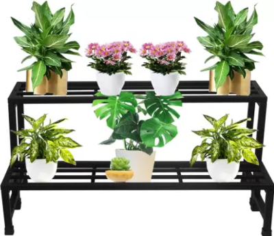 Picture of 24/10/20 inches Karigor BD Iron Lands Premium 2-Step Plant Stand - Fixed Metal Rack for Indoor & Outdoor Pot Display