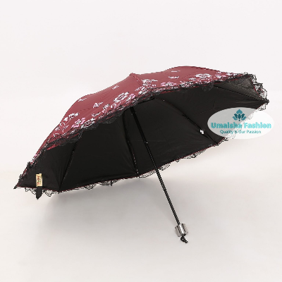 Buy new-fashionable-anti-uv-folding-print-border-lace-umbrellas-for-women-girls-outdoor-sunny-and-rain-dual-use at Best Price in Online