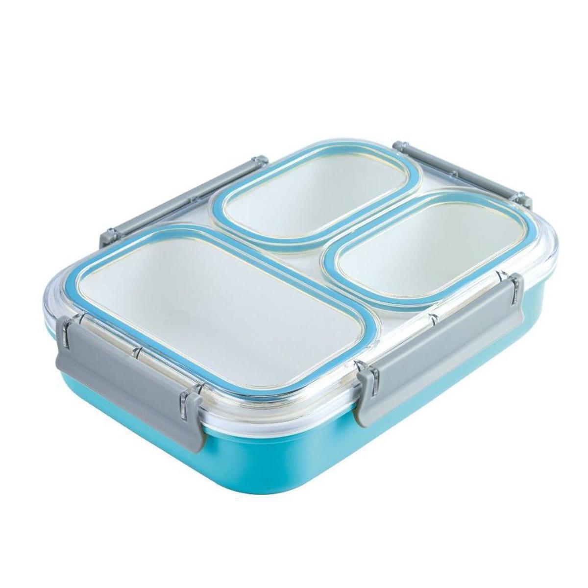 Picture of 3 airtight seal microvable compartment bento box lunch box with clear lid