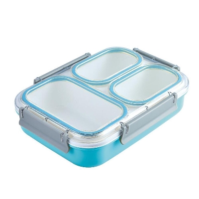 Picture of 3 airtight seal microvable compartment bento box lunch box with clear lid