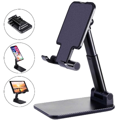 Picture of T1 Universal Ergonomic Collapsible Adjustable Metal Desktop Tablet Mobile Phone Holder Foldable Extend Cell Phone Support Desk Mount Table Stand Smart Phone Bracket black & white