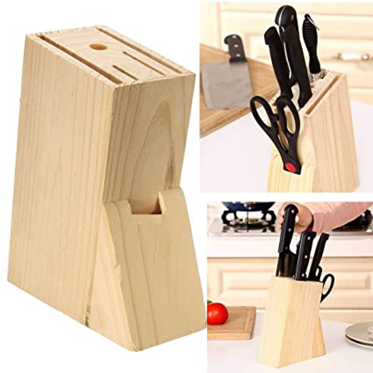 Picture of Wooden Knife Holder Block Scissor Slot Storage Rack - Burly Wood
