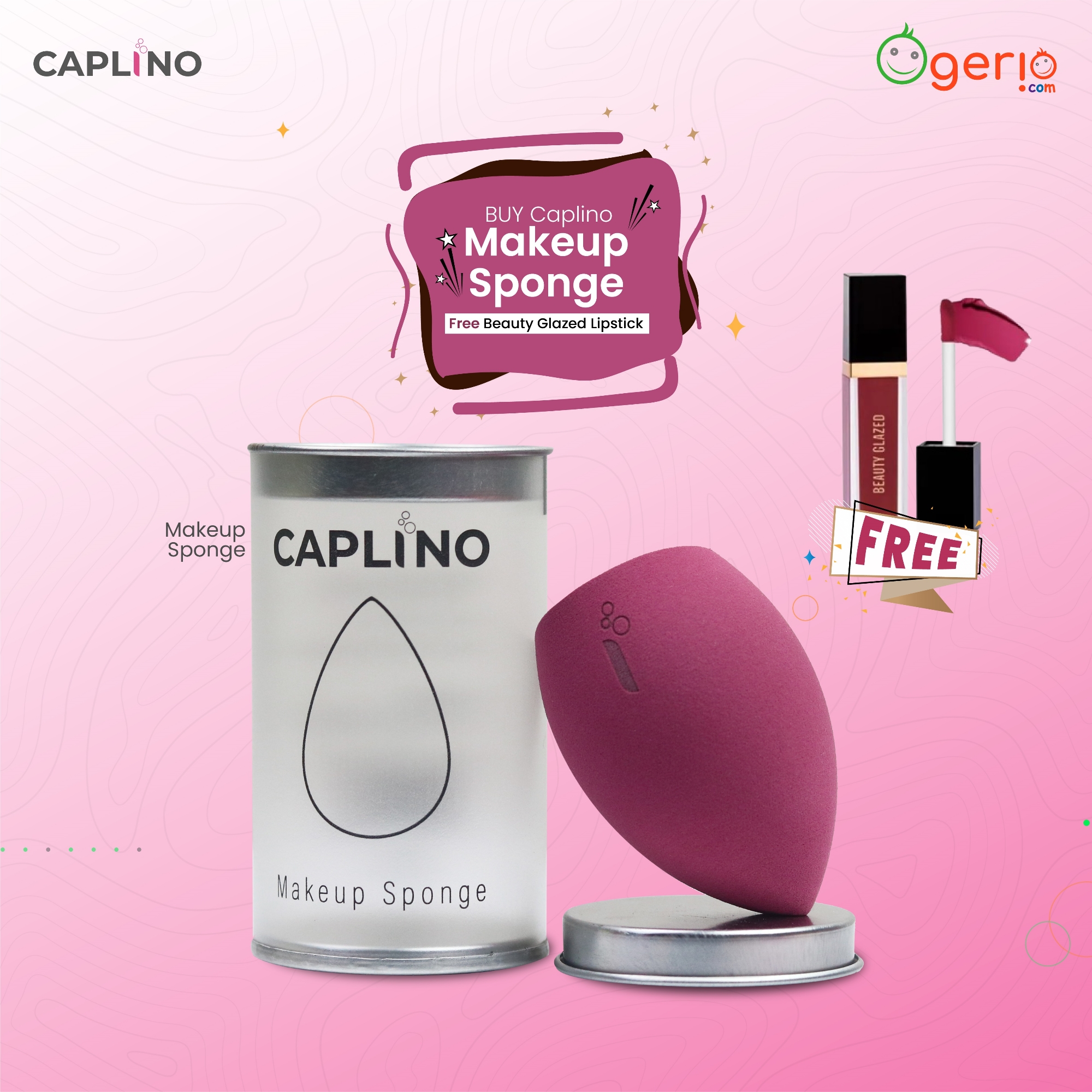 Picture of Buy  Caplino Makeup Sponge Deep Magenta Get Free Matte Liquide Lipstick