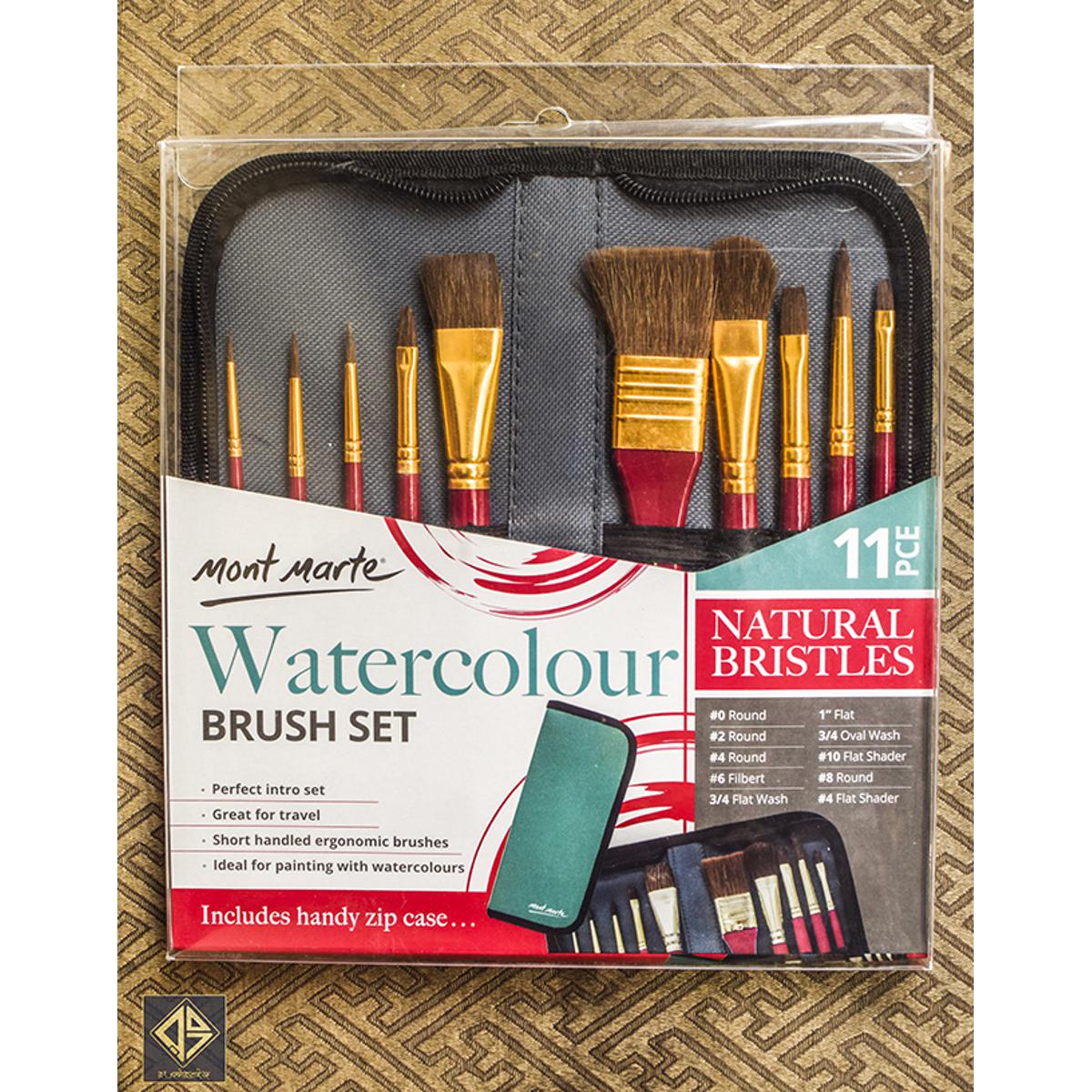 Picture of Mont Marte Mixed Bristle Brush Set in Wallet 11pce - Watercolor