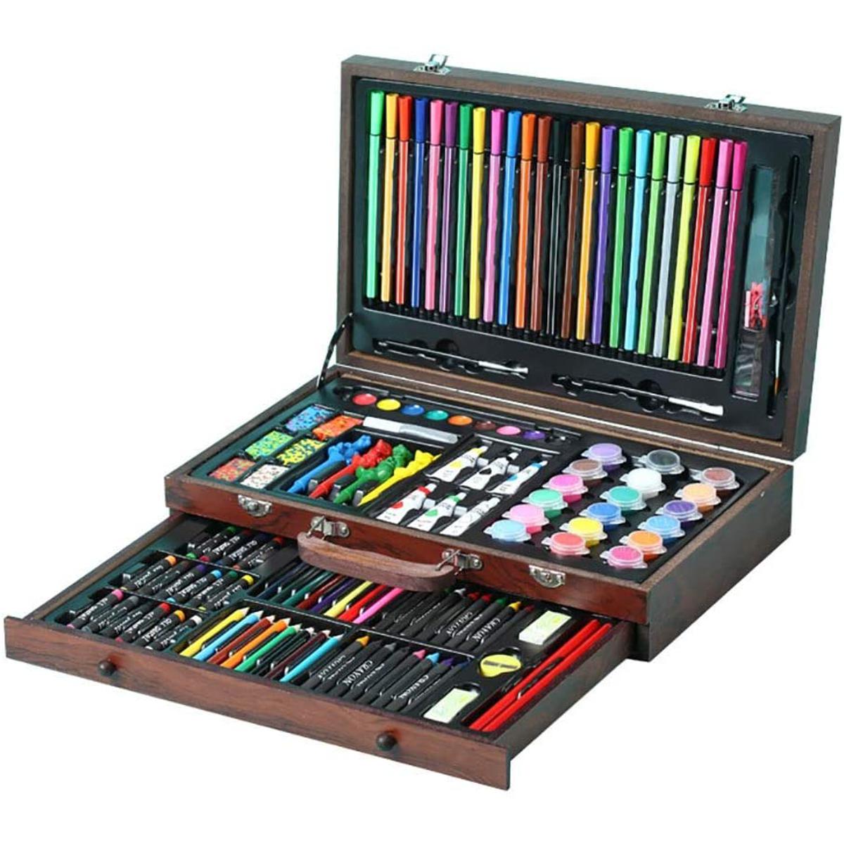 Picture of Art Set for Kids 138 - Piece Supplies for Painting and Drawing Art Kit in Wood Box Includes Watercolor Paints Gifts for Kids (Color : Natural, Size : Free Size)