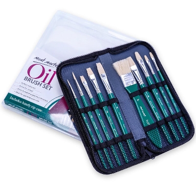 Picture of Mont Marte Art Paint Brushes Set for Painting, 10 Variety of Brushes Types for Class, Kids, Artists Hog Bristle Brush Set for Oil Painting