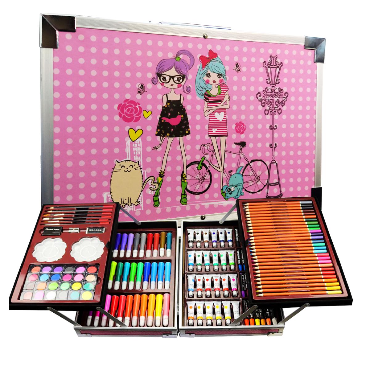 Picture of Art Painting Set 145 PCS Water Color Pen Crayon Oil Pastel Colored Pencil Drawing Stationery Gift Kit For Children