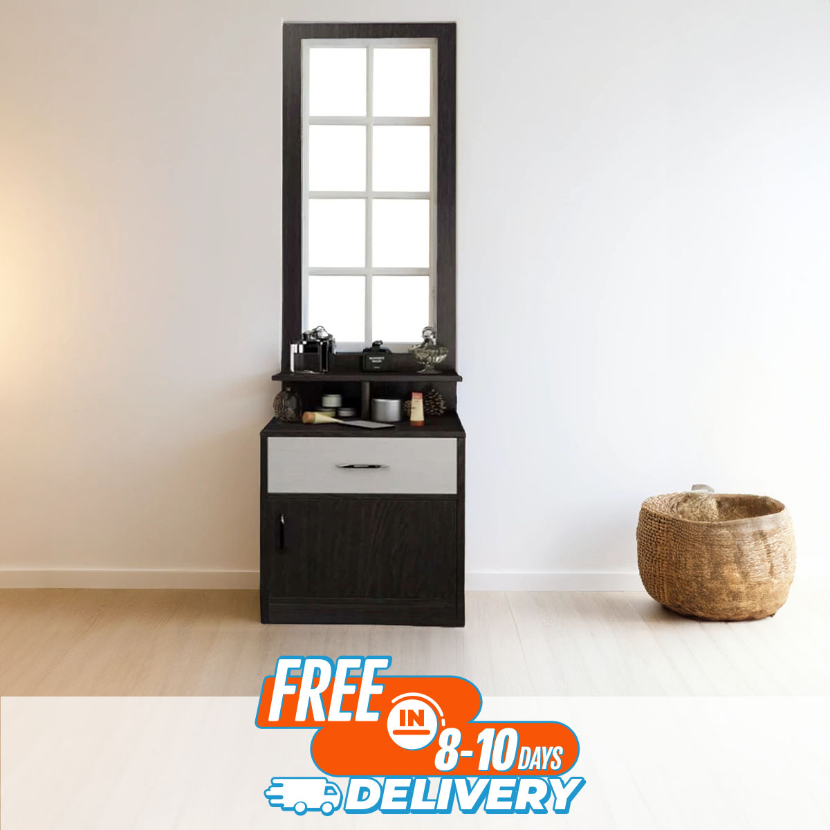 Picture of Karigor BD ROCOCO Special Black & White Dressing Table with Shelf Rack 2 Large Storage Chamber