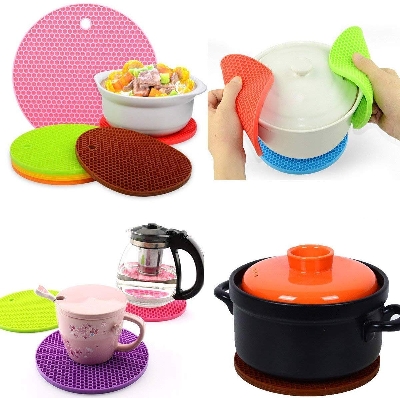 Picture of 18 cm Round Heat Insulation Silicone Pad Desk Mat Silicone Pot Heat Mat Placemat Placemat for Dining Table Kitchen Table Mat
