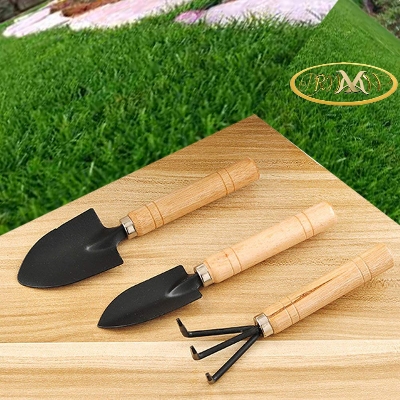 Picture of 3 Pcs Wooden Handle Iron Head Plant Tool Set Garden Tools