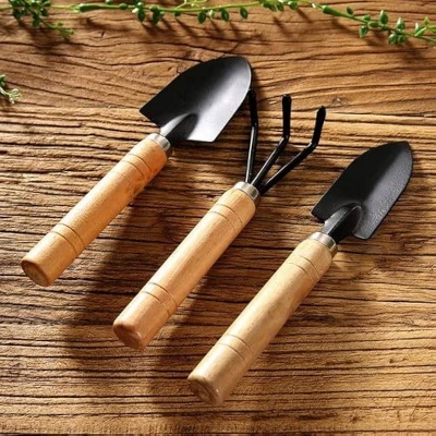 Picture of 3 Pcs Wooden Handle Iron Head Plant Tool Set Garden Tools