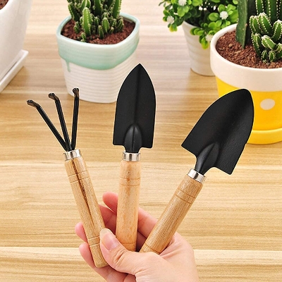 Picture of 3 Pcs Wooden Handle Iron Head Plant Tool Set Garden Tools