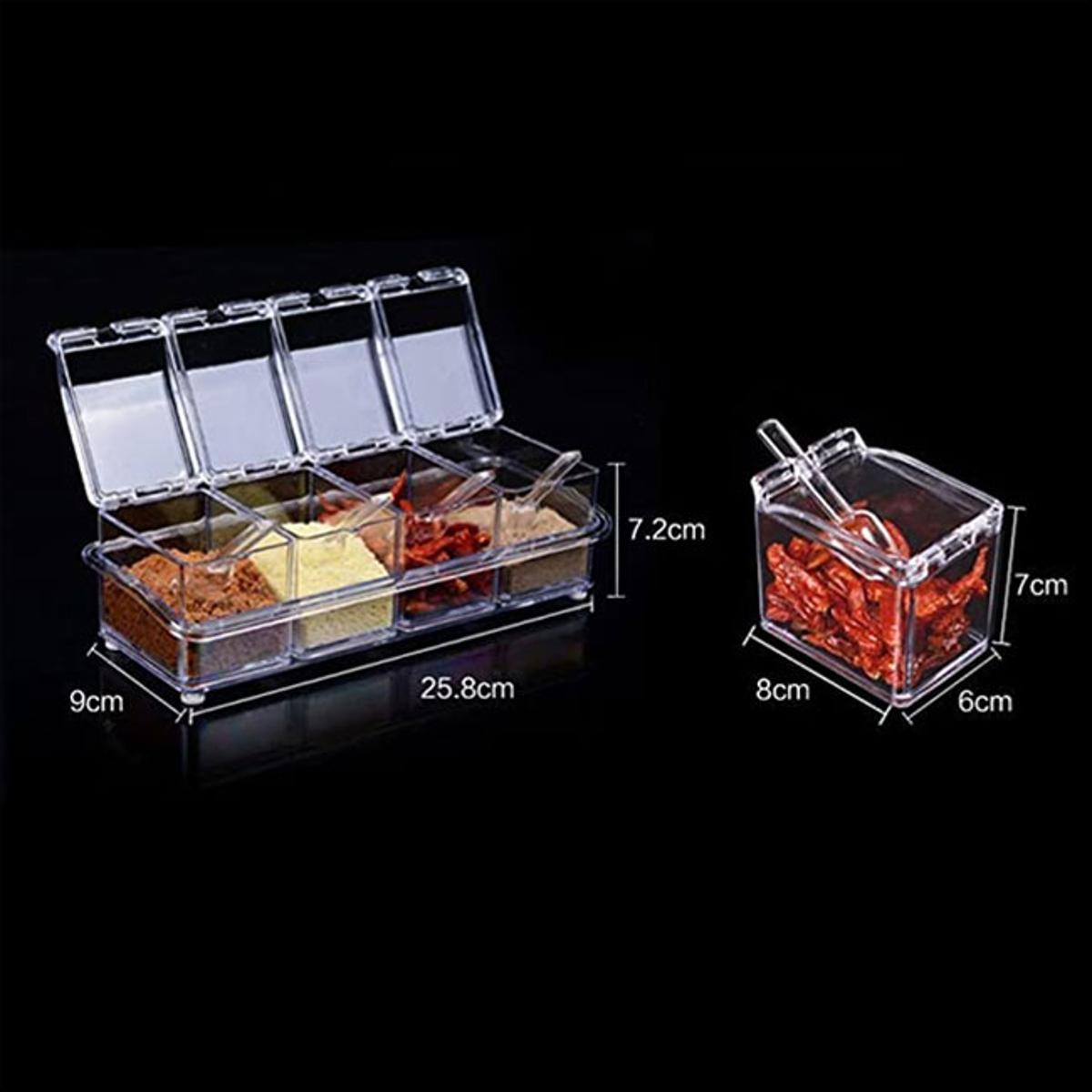 Picture of 4 IN 1 Crystal Seasoning Box Acrylic Spice Container Jar Condiment Dispenser With Spoon Set