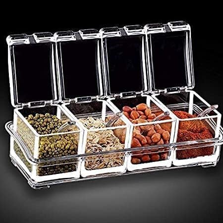 Picture of 4 IN 1 Crystal Seasoning Box Acrylic Spice Container Jar Condiment Dispenser With Spoon Set