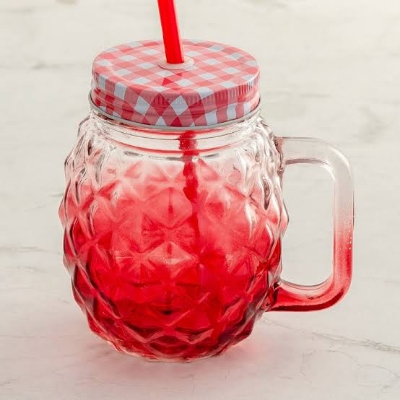 Picture of 500 ml (1 pcs )Colorful Pineapple Shape Glass Mason Jar with Handle and Metal lids for Fruit Juice or Cold Drink - Minimalistic Sophistication