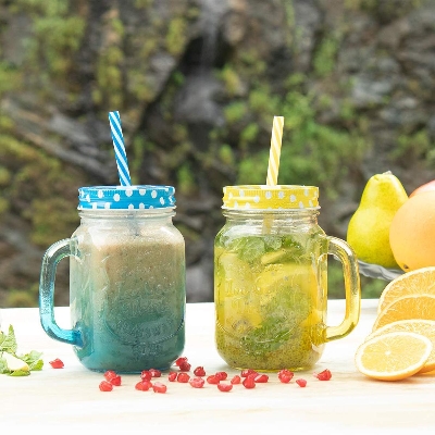 Picture of Clear Glass Jar with Lid and Straw hot Drinking Water Jars Cold Coffee Juice mug Glass Mason Jar (500 ml)