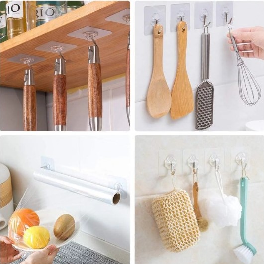 Picture of Multi-purpose Hooks of Double-sided Adhesive Wall Hooks ,single hok, strip hok Non-marking Sticky Hooks Plastic Transparent Fixer Paste Buckle