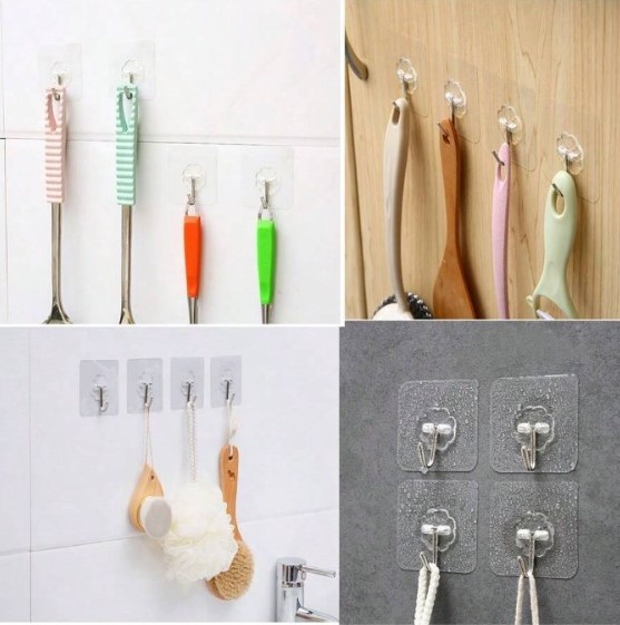 Picture of Multi-purpose Hooks of Double-sided Adhesive Wall Hooks ,single hok, strip hok Non-marking Sticky Hooks Plastic Transparent Fixer Paste Buckle