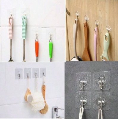 Picture of Multi-purpose Hooks of Double-sided Adhesive Wall Hooks ,single hok, strip hok Non-marking Sticky Hooks Plastic Transparent Fixer Paste Buckle