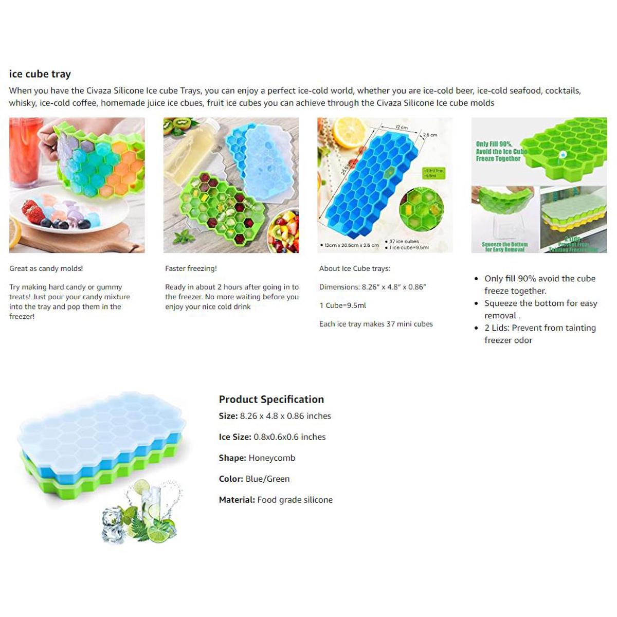 Picture of 37 Cavity Honeycomb Ice Cube Trays Reusable Silicone Ice Cube Mold BPA Free Ice Maker with Removable Lids