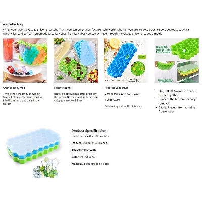 Picture of 37 Cavity Honeycomb Ice Cube Trays Reusable Silicone Ice Cube Mold BPA Free Ice Maker with Removable Lids