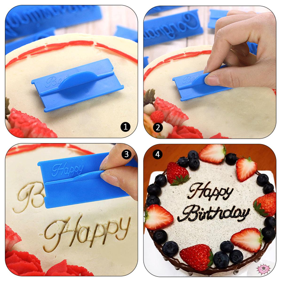 Picture of 1 Set Cake Baking Molds Alphabet Letter Words Cookie Press Stamp Embosser Cutter Fondant Mould Happy Birthday Cake Decoration