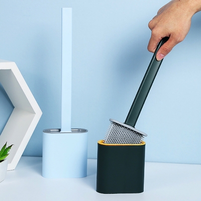 Picture of toilet cleaning brush Water leak proof with silicone base toilet flat head flexible soft with quick drying holder set - Minimalistic Sophistication