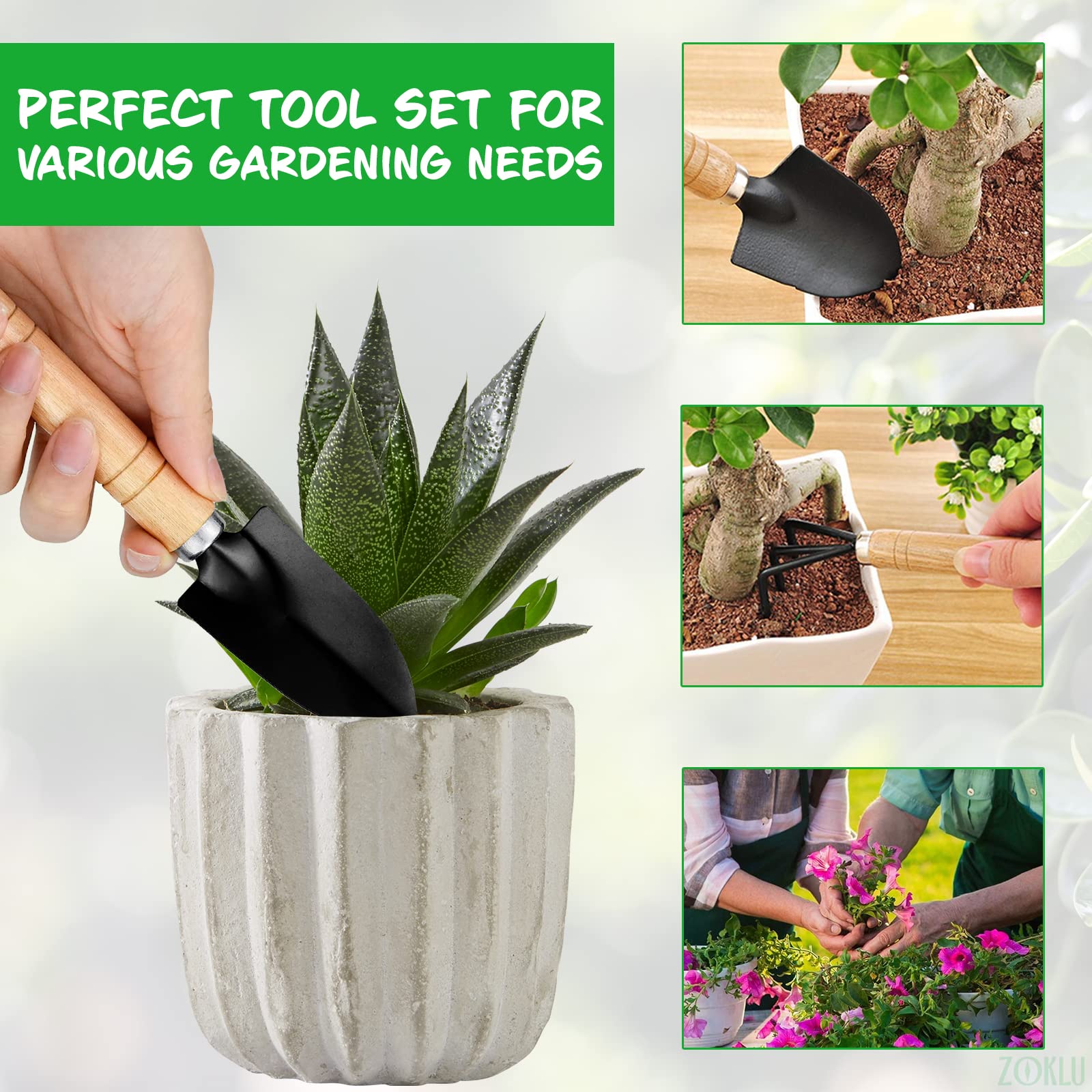 Picture of 3PCS Gardening Tool Set Hand Planting Mini Wood Handle Shovel Spade Trowel Gardening Tools For Flowers Succulent Tranplanting