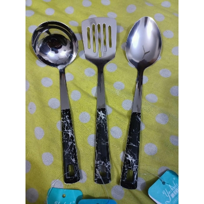 Picture of 3 Pcs Curry Spoon Set Steel and Marble Design Plastic Handle