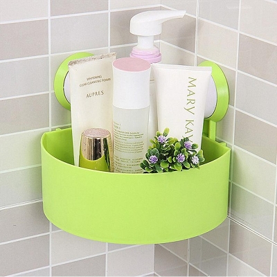Picture of Corner Mounted Storage Shelf Vacuum Suction Cup Triangle Rack Organizer Shampoo Bathroom Shelf Storage Organizer Rack Holder