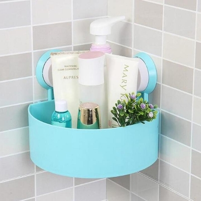 Picture of Corner Mounted Storage Shelf Vacuum Suction Cup Triangle Rack Organizer Shampoo Bathroom Shelf Storage Organizer Rack Holder