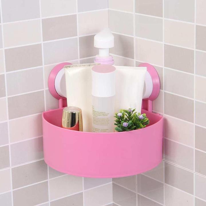 Picture of Corner Mounted Storage Shelf Vacuum Suction Cup Triangle Rack Organizer Shampoo Bathroom Shelf Storage Organizer Rack Holder