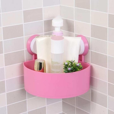 Picture of Corner Mounted Storage Shelf Vacuum Suction Cup Triangle Rack Organizer Shampoo Bathroom Shelf Storage Organizer Rack Holder