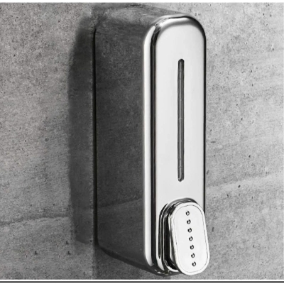 Picture of Wall Mount Soap Dispenser, Manual Large Capacity Preservative Hand Sanitizer Shampoo Dispenser Soap Pump Suitable for Bathroom Kitchen WC Hotel-Silver-350ml