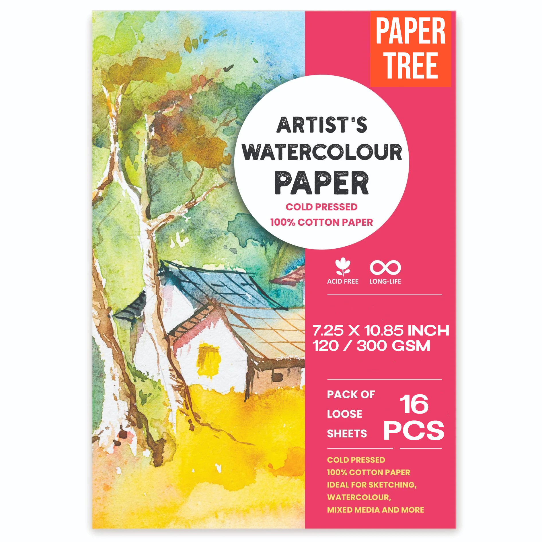 Picture of Handmade Paper Water & Acrylic Color Art card | 120gsm or 300 gsm 7.25 x 10.85 inch | Pack of 16 Pcs