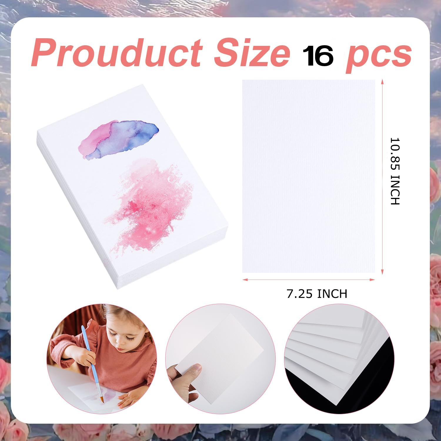 Picture of Handmade Paper Water & Acrylic Color Art card | 120gsm or 300 gsm 7.25 x 10.85 inch | Pack of 16 Pcs
