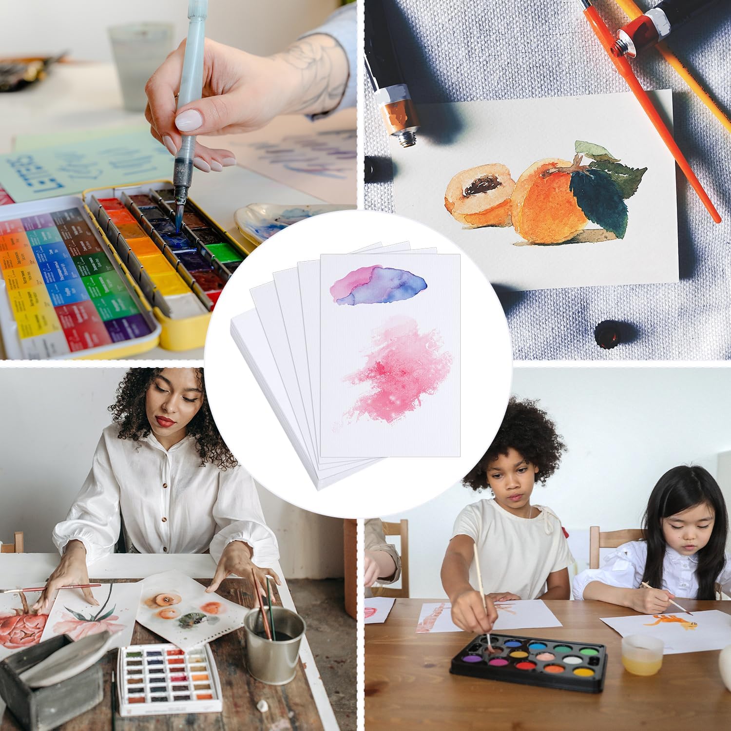 Picture of Handmade Paper Water & Acrylic Color Art card | 120gsm or 300 gsm 7.25 x 10.85 inch | Pack of 16 Pcs